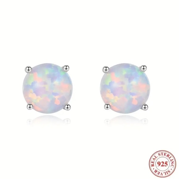 Whimsy_and_Rose Jewelry - 925 White Opal Jewelry Stud Earrings